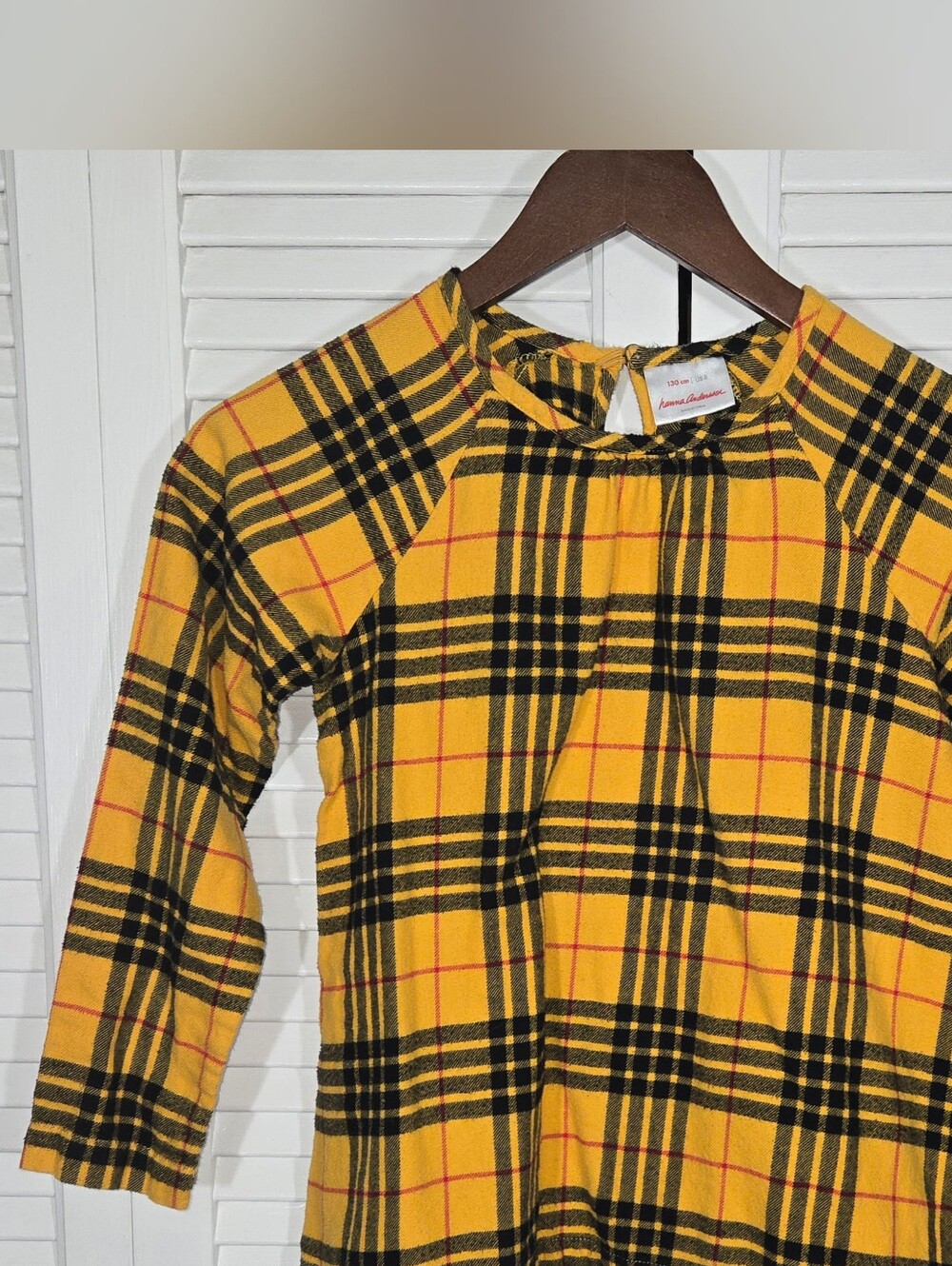 Hanna Andersson Yellow Black Flannel Plaid Top Size 8